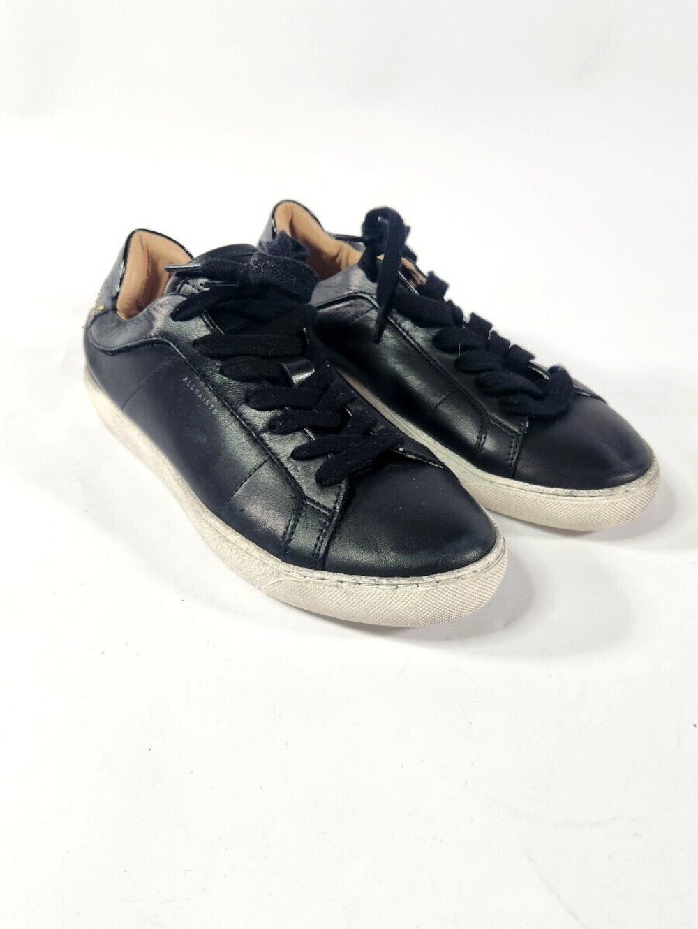 AllSaints Black Leather Low-Top Sneakers Size 7